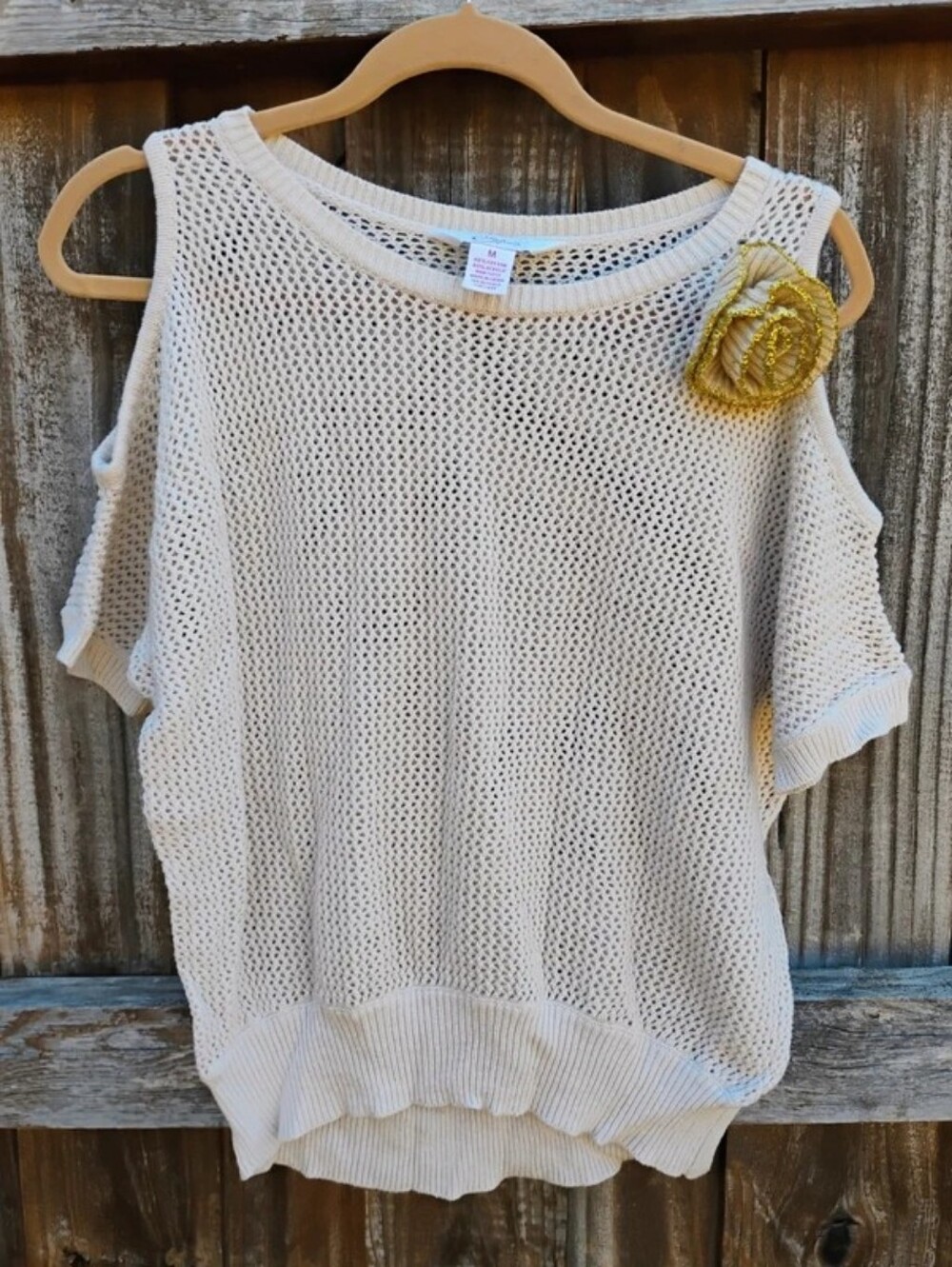 Candie's Cream Open-Knit Cold-Shoulder Sweater